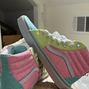 Vans Kids Glitter Low-Top Sneakers in Pink, Green & Teal